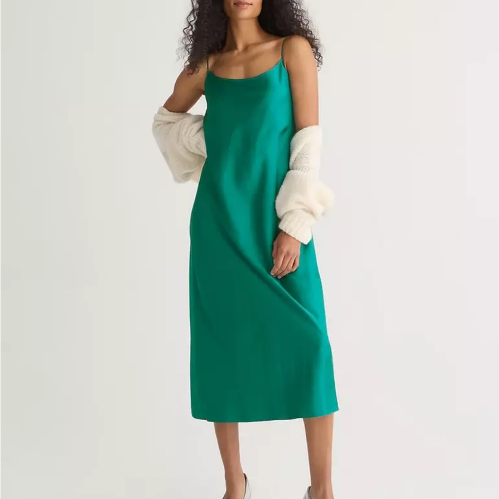J.CREW Slip Dress Womens 6 Green Satin Gwyneth Midi Sleeveless BV496